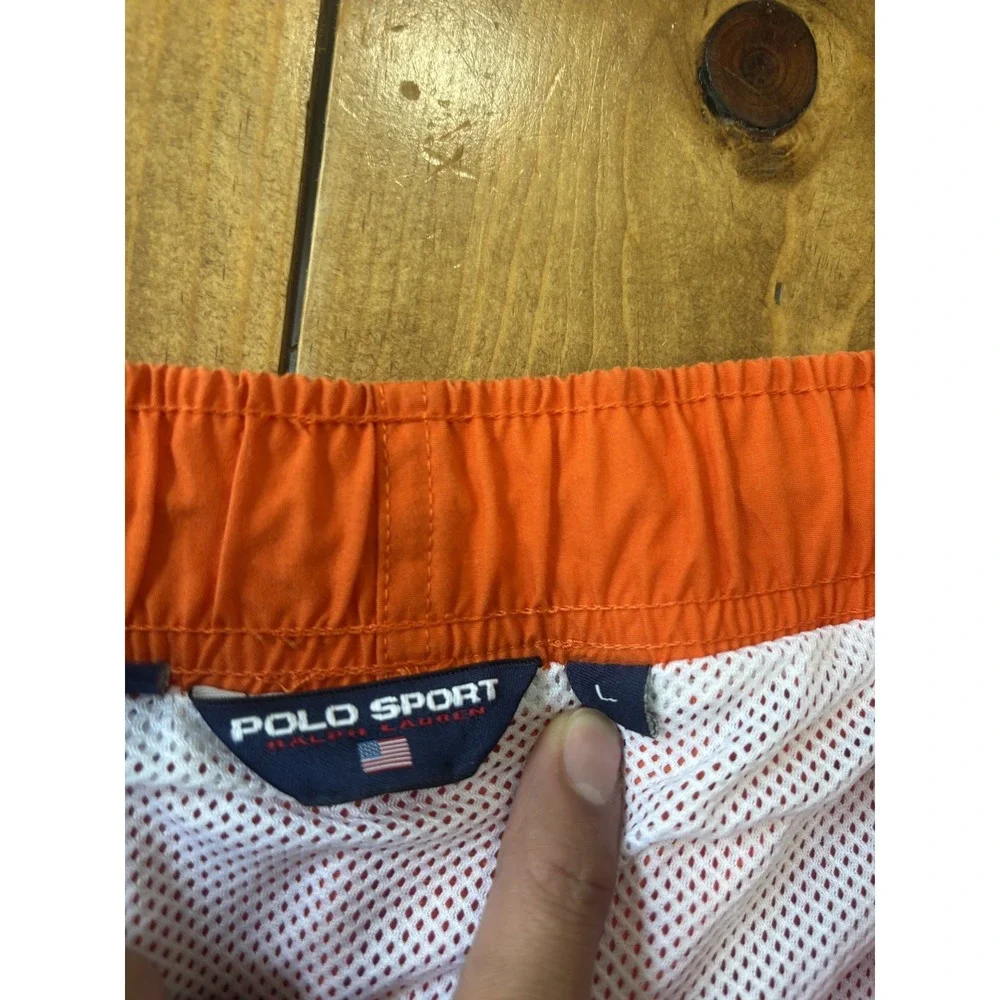 Polo Sport Ralph Lauren Men's Swim Trunks Size L Orange Navy Blue Striped Mesh